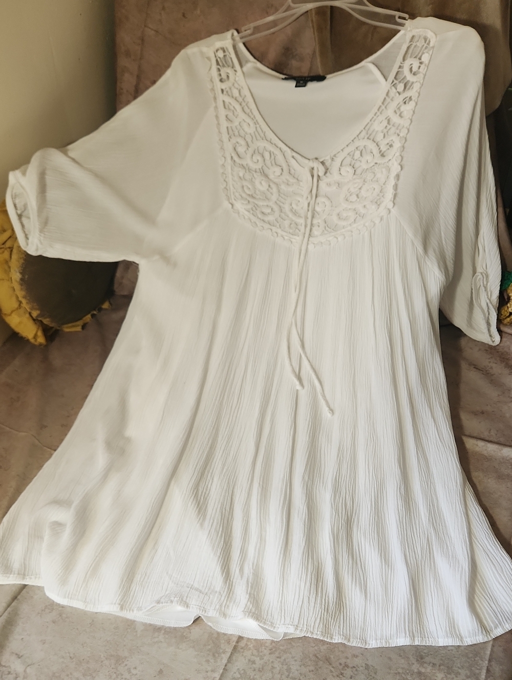 NAIF White Crochet Yoke Boho Tunic/Mini Dress